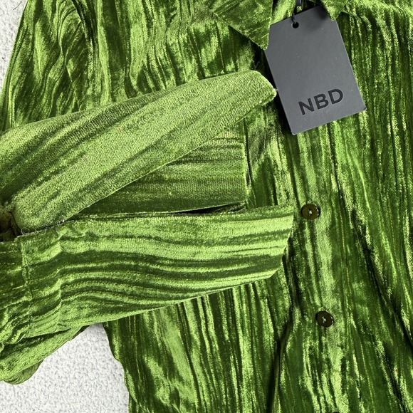 NBD Top Womens XS Green Button Up Velour Long Sleeve 70s Boho Hippie Career NWT - Picture 4 of 13